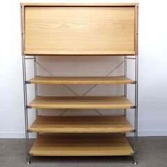 新札幌 / 無印良品 ステンレスユニットシェルフ(A) ワイド フラップ扉付き オーク材 幅86×奥行41×高さ120cm 収納ラック / No.3676の画像