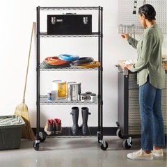 5段スチールラック 棚 メタルラック キッチンラック キャスター付き 耐荷重200kg 幅76×奥行36×高さ165cm ブラックの画像