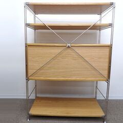 新札幌 / 無印良品 ステンレスユニットシェルフ(B) ワイド ボックス引き出し付き オーク材 幅86×奥行41×高さ120cm 収納ラック / No.3677の画像