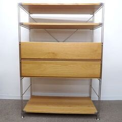 新札幌 / 無印良品 ステンレスユニットシェルフ(B) ワイド ボックス引き出し付き オーク材 幅86×奥行41×高さ120cm 収納ラック / No.3677の画像