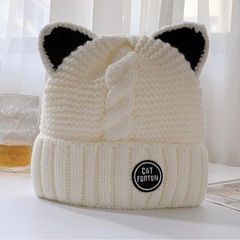 【新品】ふわもこ 裏起毛 ねこ耳付き ニット帽 防寒の画像