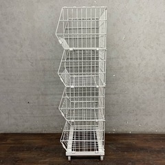 ww5/3 ワイヤーラック 4段 キャスター付き 3台セット バスケット ラック メタルラック スチールラック 店舗什器 収納 カゴ★直接引取歓迎◎の画像