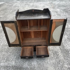 ★本棚 アンティーク 木製ガラス扉キャビネット 引き出し付き 収納棚 古道具★の画像