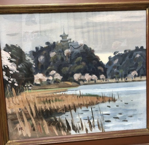 絵画 インテリア油絵 三溪園春色　猪瀬踏花　希少品　72x65cm 中古品　レア 絵画 インテリア油絵 三溪園春色 猪瀬踏花 希少品 72x65cm 中古品 POLO