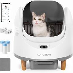 Aoruefar 猫 トイレ 自動 全自動猫トイレ 革新屋根なしオープン＆広々設計 二重脱臭 多頭飼い対応 11つのセンサー搭載 お手入れ簡単 安全 スケジュール清掃 静音 猫砂節約 体重管理 遠隔操作可能 IOS/Android対応の画像