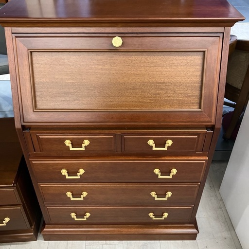 ライティングビューロー　maruni 5段　フラップ　扉　地中海　ブラウン【トレファク堺福田店】