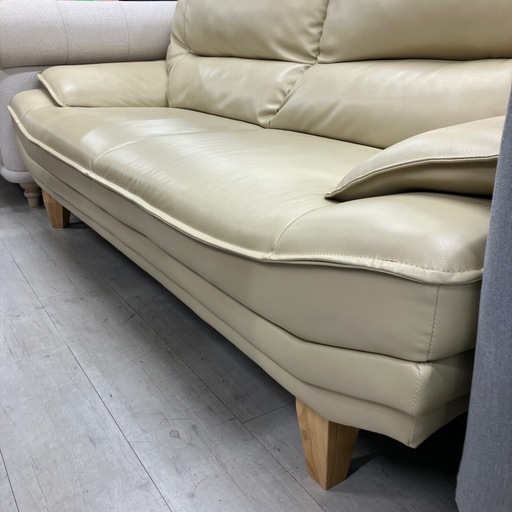 3人掛けソファー　半革　ベージュ【トレファク堺福田店】