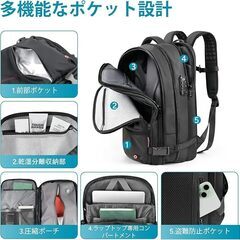 【新品未使用】Travel Inspira 真空バックパック ポンプとノートパソコンコンパートメント付き 大容量 ビジネスリュック 複数のポケット付き ブラックの画像