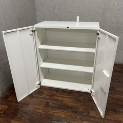 ww4/38 OKAMURA オカムラ キャビネット レクトライン 書庫 ホワイト 両開き 観音開き 鍵付き 収納棚 スチール ★直接引取歓迎◎の画像