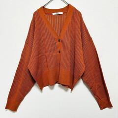 【極美品 / le colis】透かし編みカ－ディガン ショ－ト丈 オレンジの画像
