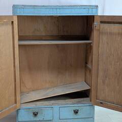 小さめ 古い書棚 木製 観音開き 両開き 本棚 キャビネット 書庫 飾り棚 収納家具 収納棚 古道具 古民家 アンティーク　の画像