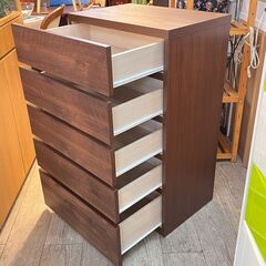 ニトリ 5段チェスト ハイチェスト 洋服タンス ダークブラウン 引出しレール付き 定価29,990円 横幅60cm奥行41cm高さ95.3cm  (KO-001 60HC-5 MBR)★買取帝国 志木店の画像
