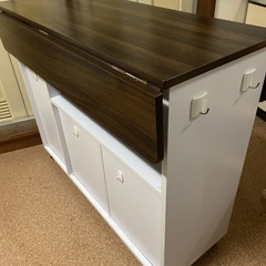  収納付きキッチンカウンター／木製 ホワイト×ブラウン／キャスター付きの画像