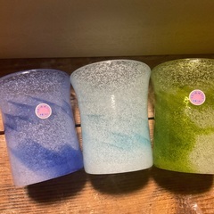 新品未使用　琉球ガラス　吹きガラスコップ三色3点セットの画像