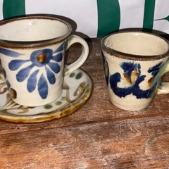 ⑤やちむん　コーヒーカップ＆ソーサー、オマケエスプレッソ用カップの画像