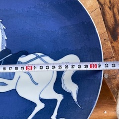 青色皿　馬絵　大皿 の画像