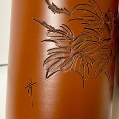 湯呑み 手造り甚秋陶苑 常滑焼 朱泥 牡丹　梅花の画像