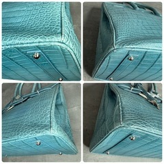 JRA認定 本革 クロコダイル マット仕上げ スカイブルー フラップ　トートバッグ 鰐革の画像