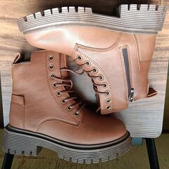 新品 22.5cm レディース ブーツ ブラウン 厚底 シューズ ショートブーツ【B084-Z】の画像