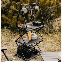 アウトドアラックフォールディングラック 3段物置き棚 折り畳み式の画像