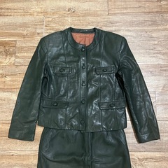 バブル風 ハロウィン コスプレ ヴィンテージ　深緑 グリーン レザー ジャケット セットアップの画像