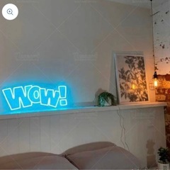大きい　WOW! ネオンサイン　ネオンライト スカイブルー　壁掛け式　ネオン看板　LEDの画像