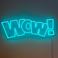 大きい　WOW! ネオンサイン　ネオンライト スカイブルー　壁掛け式　ネオン看板　LEDの画像