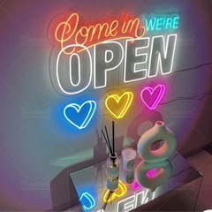 大きい　ハート　ネオンサイン　ネオンライト Come in, We're OPEN ネオン看板　LEDの画像