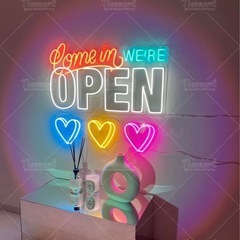 大きい　ネオンサイン Come in WE'RE OPEN ネオン看板　LEDの画像