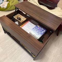 リフトアップテーブル 昇降式 高さ調節可能 収納付き リフトテーブル ローテーブル センターテーブル 昇降式デスク パソコンデスク ワークデスク 机 作業台 木製 食事 仕事 リビング ダイニング   の画像