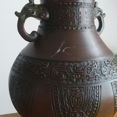 ヴィンテージ 銅器 青銅器 壺 刻印有り 双耳花瓶 龍　ドラゴン 花器の画像