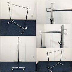 シングルハンガーラック 業務用 ハンガープロ 左右ちょいかけフック付 耐荷重80Kg　360°回転大経ボールキャスター 高さ無段階調節 服吊りの画像