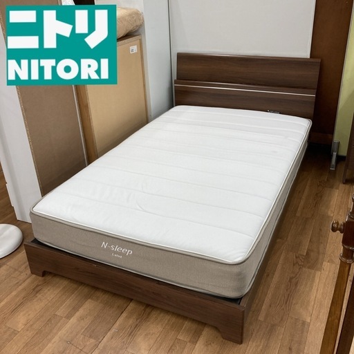 ジモティー限定価格！S366 ⭐ NITORI ニトリ セミダブルベッド コンセント＆ライト付き 幅121cm USED