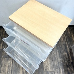 【中古品】3段 ワイドチェスト 木製天板 衣装ケース 衣類収納 収納家具の画像