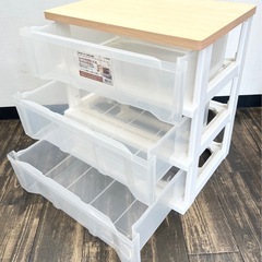【中古品】3段 ワイドチェスト 木製天板 衣装ケース 衣類収納 収納家具の画像