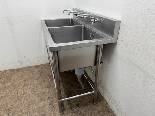 ステンレス　業務用　2層シンク流し台　蛇口付き　厨房　飲食店　W１２００ｘＤ６００ｘＨ８３０ｍｍ