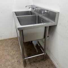 ステンレス　業務用　2層シンク流し台　蛇口付き　厨房　飲食店　W１２００ｘＤ６００ｘＨ８３０ｍｍの画像