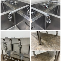 ステンレス　業務用　2層シンク流し台　蛇口付き　厨房　飲食店　W１２００ｘＤ６００ｘＨ８３０ｍｍの画像