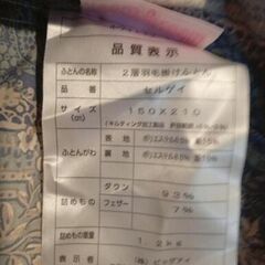 使用少[ダウン93%]羽毛布団 日本寝具寝装品協会規格品の画像