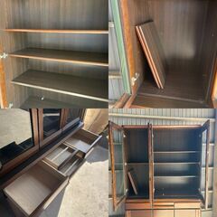 K33 食器棚 3面扉 面取りガラス キッチンボード キッチン 収納 カップボード 上下セパレート 木製 引出  整理 インテリア 家具  の画像