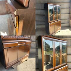 K33 食器棚 3面扉 面取りガラス キッチンボード キッチン 収納 カップボード 上下セパレート 木製 引出  整理 インテリア 家具  の画像