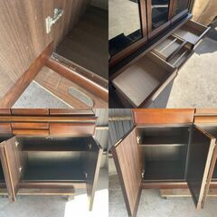 K33 食器棚 3面扉 面取りガラス キッチンボード キッチン 収納 カップボード 上下セパレート 木製 引出  整理 インテリア 家具  の画像