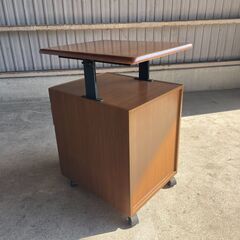 K34 ATOM サイドワゴン 3段 キャビネット デスク 収納 昇降式 袖机 昇降天板付 木製 プリンター台 昭和 レトロ 家具 の画像
