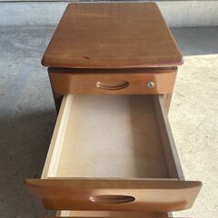 K34 ATOM サイドワゴン 3段 キャビネット デスク 収納 昇降式 袖机 昇降天板付 木製 プリンター台 昭和 レトロ 家具 の画像