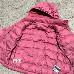100【ユニクロ】ピンク フード付き ダウンコート　パーカー　フード取り外し可の画像