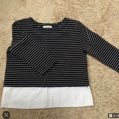 授乳服【ミルクティー】トップス　重ね着風　ボーダー　黒　秋冬の画像