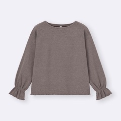 【新品】GUブラッシュドリブプルオーバー＆イージーパンツ／ブラウン／Lサイズの画像