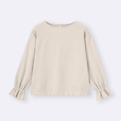 【新品】GUブラッシュドリブプルオーバー＆イージーパンツ／ベージュ／Lサイズの画像