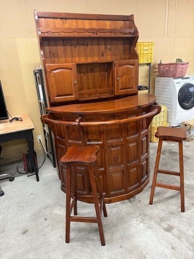 欧州製 天然木 バーカウンター キャビネット スツール 4点セット 店舗什器