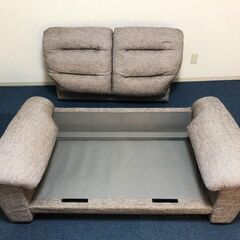 2人掛けソファー NポケットA2 2PFM-MO 布生地グレー ハイバック背面取り外し可能 ラブソファひじ掛け付き・NITORI 2Pソファーの画像